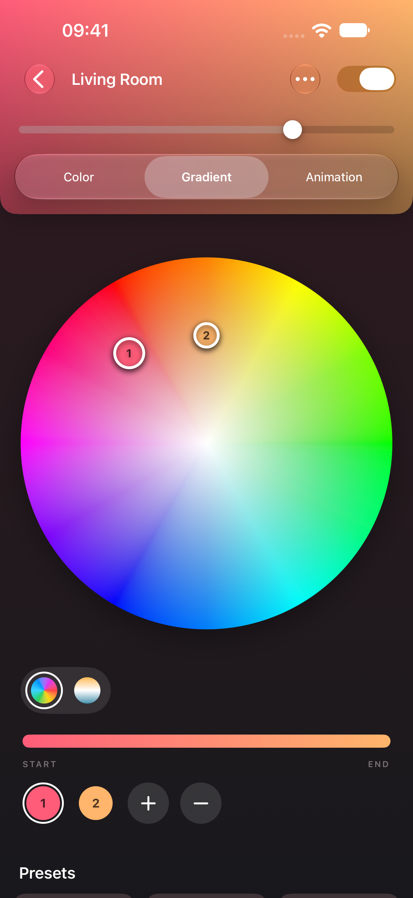Gradient color editor in the Luxio iOS app