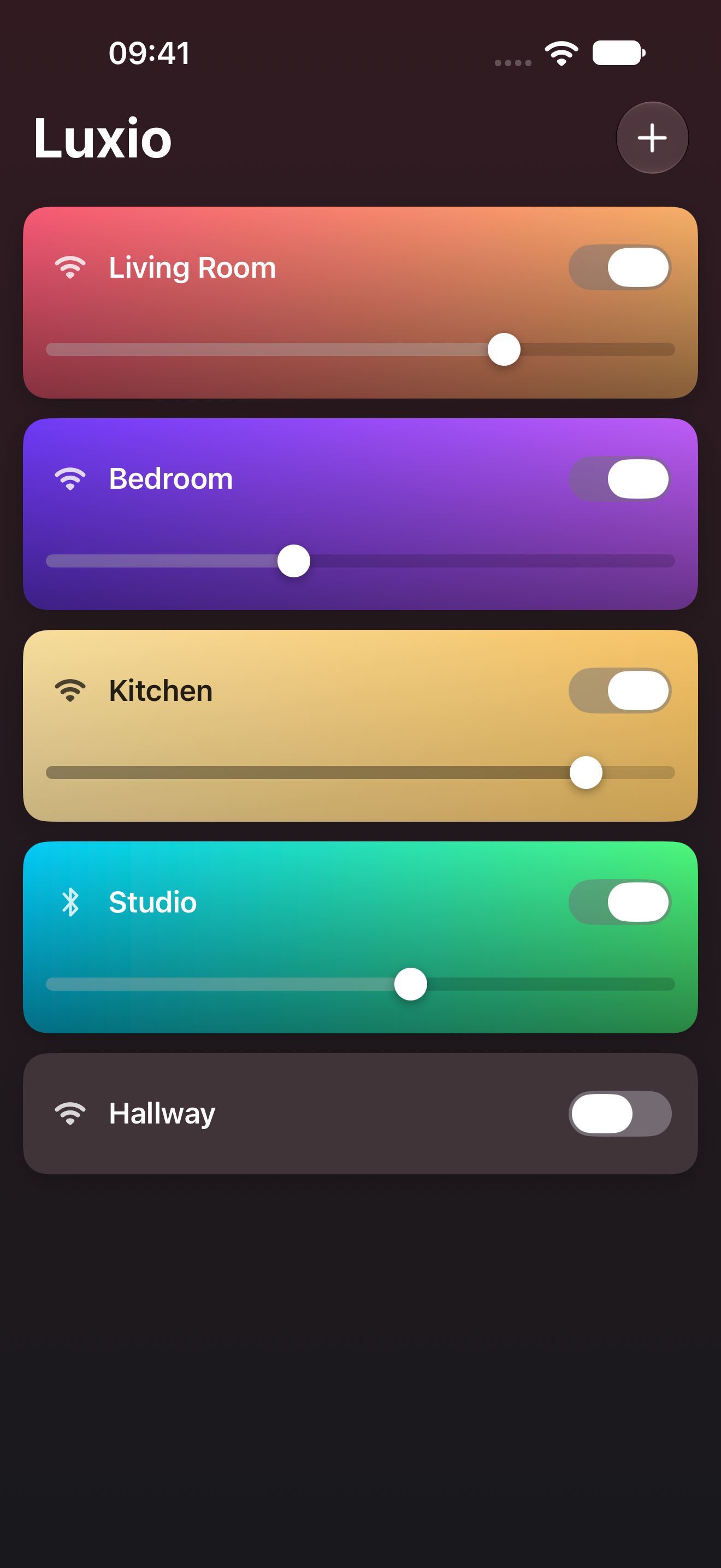 Luxio iOS app showing lights throughout the home
