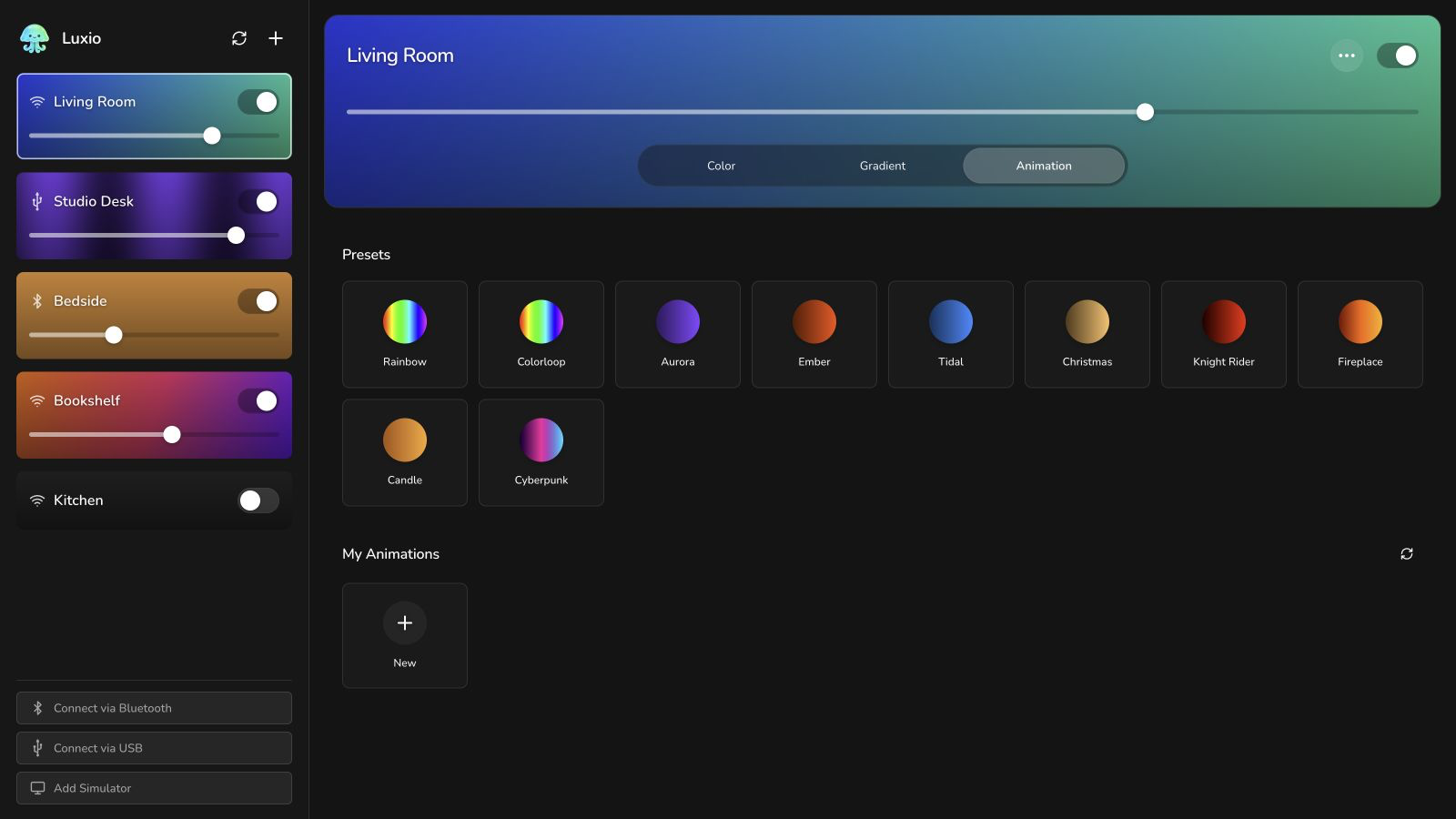Luxio web app animation presets